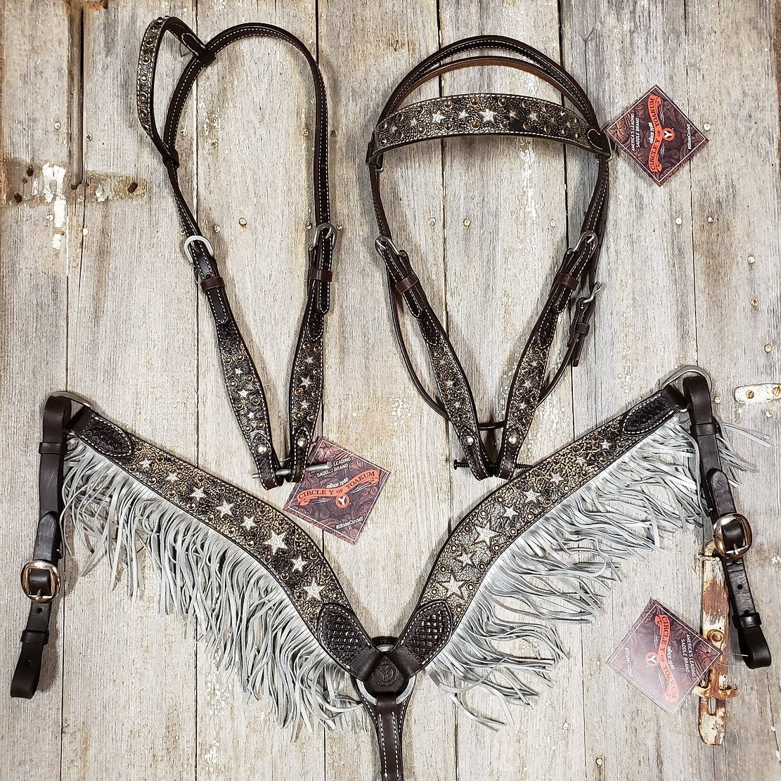 Circle Y Silver Star Tack Set (Breast Collar & 1 Headstall)