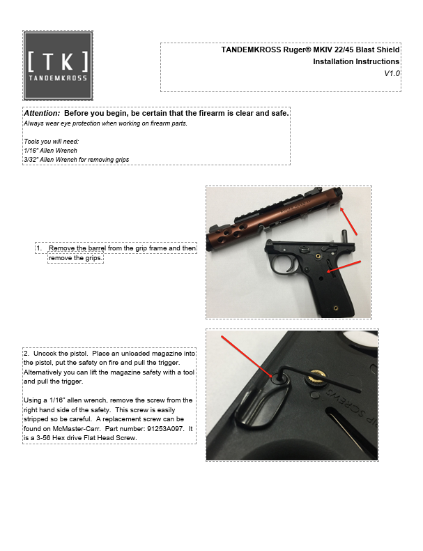Tandemkross Blast Shield Magazine Disconnect for Ruger® Mark IV & 22/45 Red