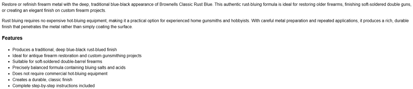 Brownells Classic Rust Blue 4 oz Firearm Bluing Solution Gunsmith Finish