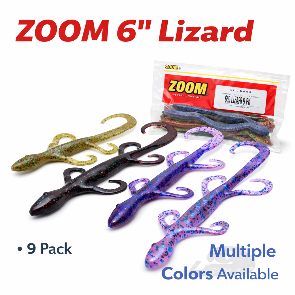 Zoom 6" Lizard Soft Plastic Bait 9 Pack Bass Fishing Multiple Colors Available