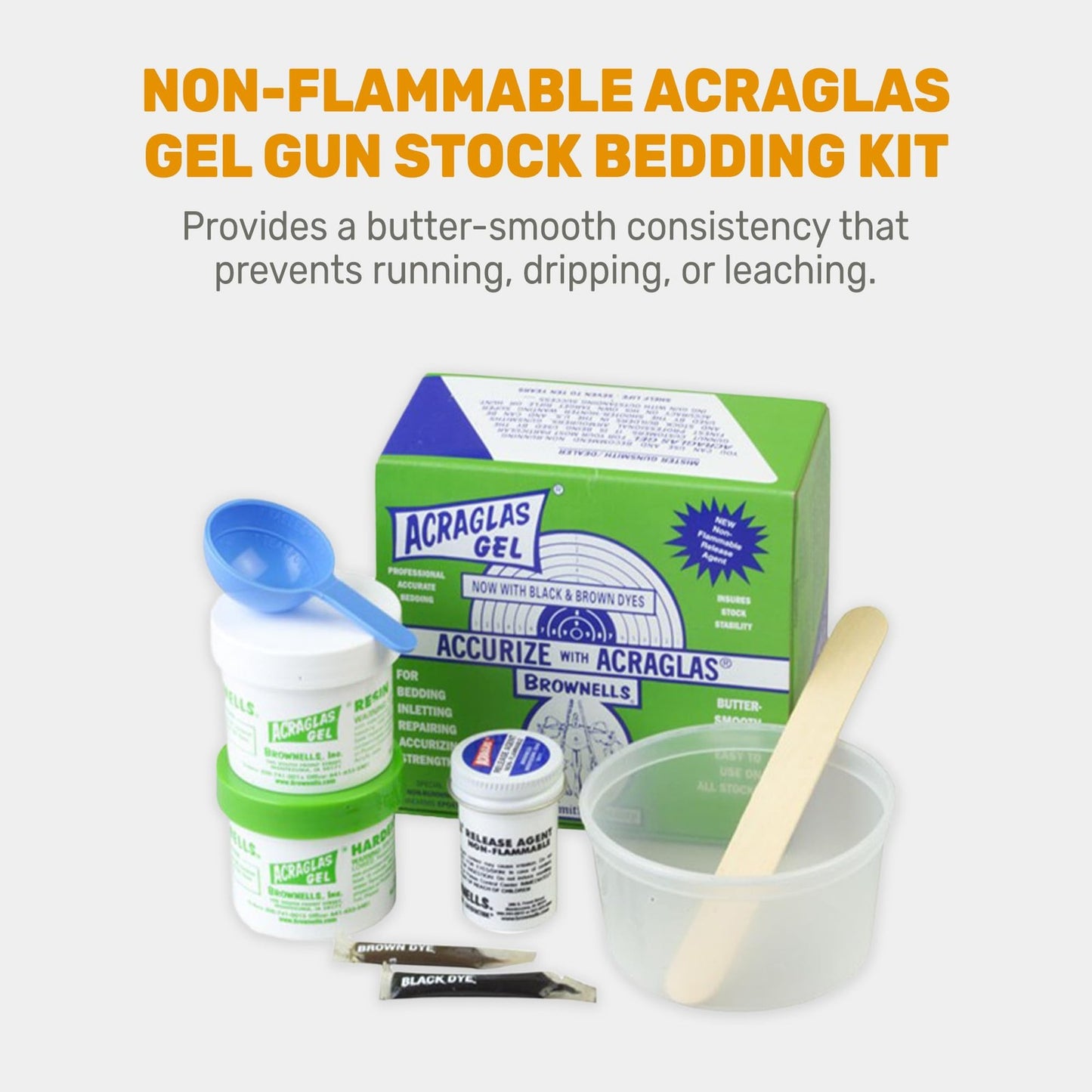 Brownells ACRAGLAS Gel Glass Bedding Non-Flammable 2 Gun Kit 4oz