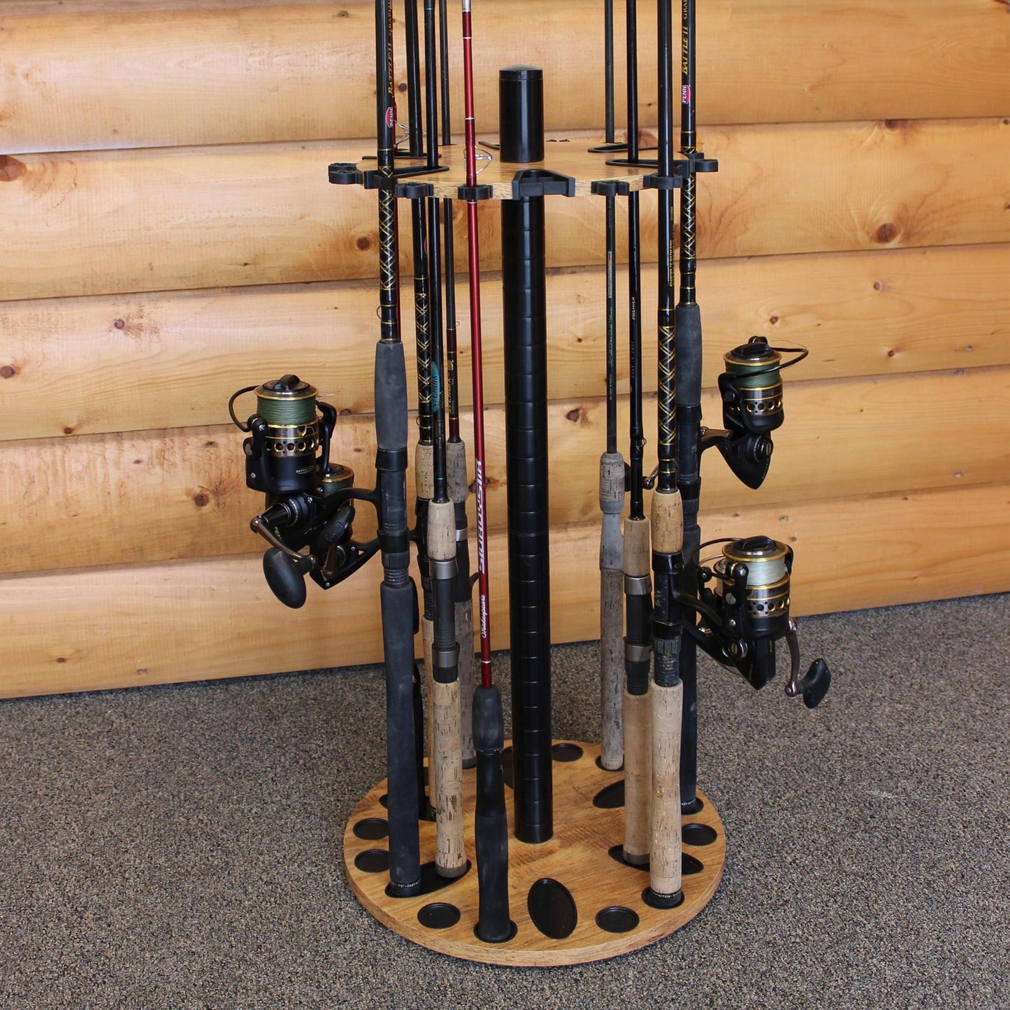 Rush Creek Creations Fishing Rod Holder for 24 Fishing Rods American Cherry Wood