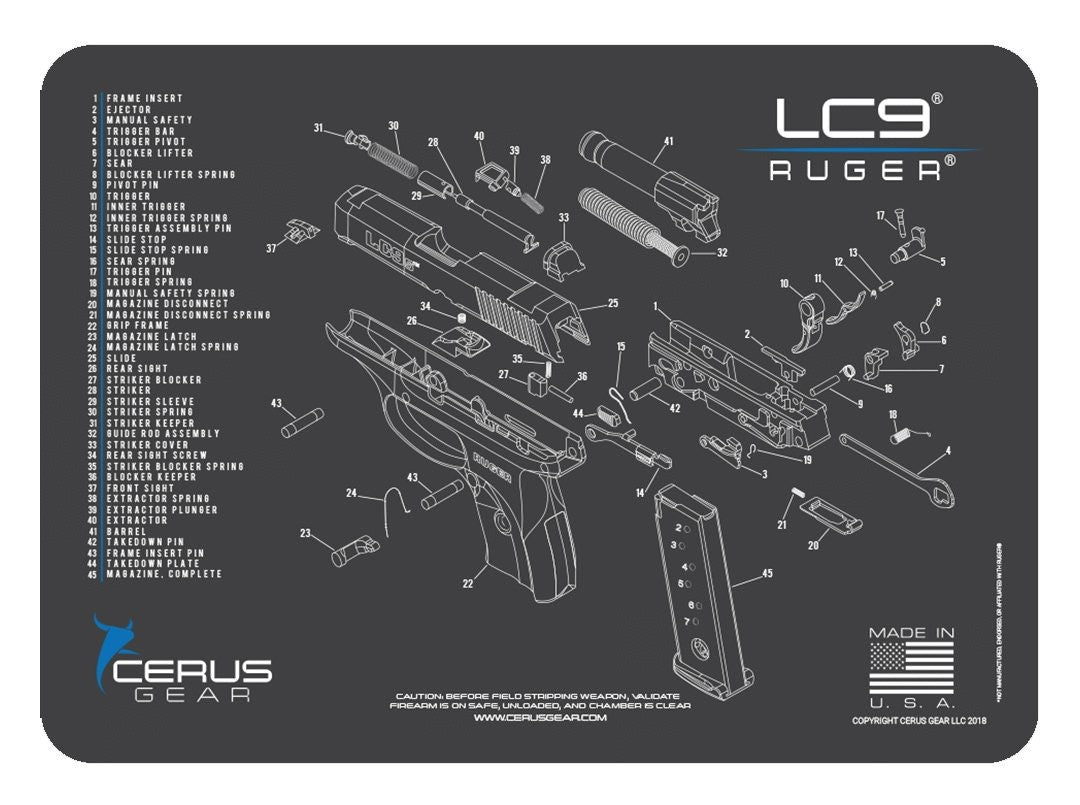 Cerus Gear Promat with Schematic intended for Ruger LC9 Charcoal Gray/Cerus Blue