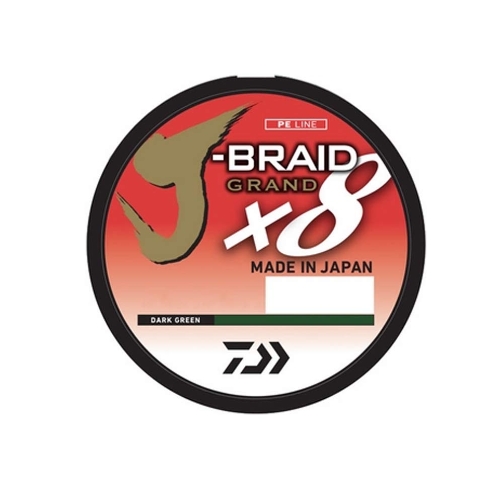 Daiwa, J-Braid x8 Grand Braided Line, 150 Yards, 40 lbs Tested, .013" Diameter, Dark Green (JBGD8U40-150DG)
