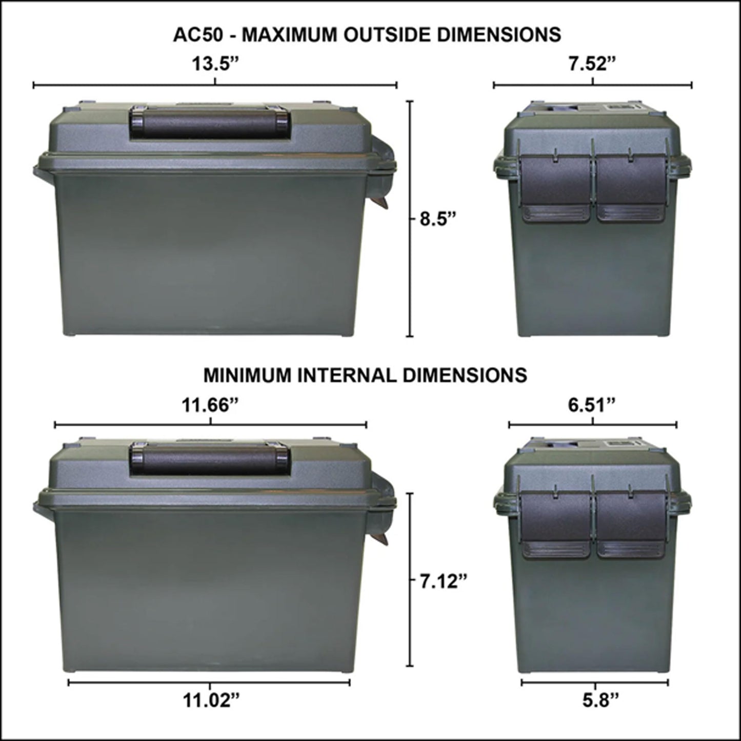 MTM AC50C-40 Ammo Can, 50-Caliber, Heavy-Duty Dual Latching System, Rugged Polypropylene Plastic, O-Ring Seal System, Water Resistant, Bulk Ammo Storage, USA Made, Black