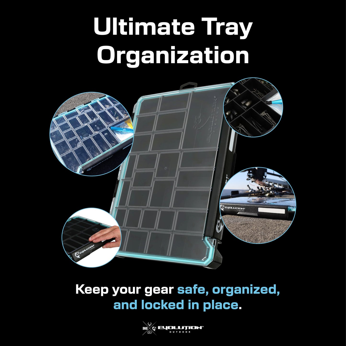 Evolution Fishing BallistiX Terminal Tackle Tray - Waterproof, Anti-Corrosion, One Hand Latch, Clear Lid, Lure Box, Tackle Storage