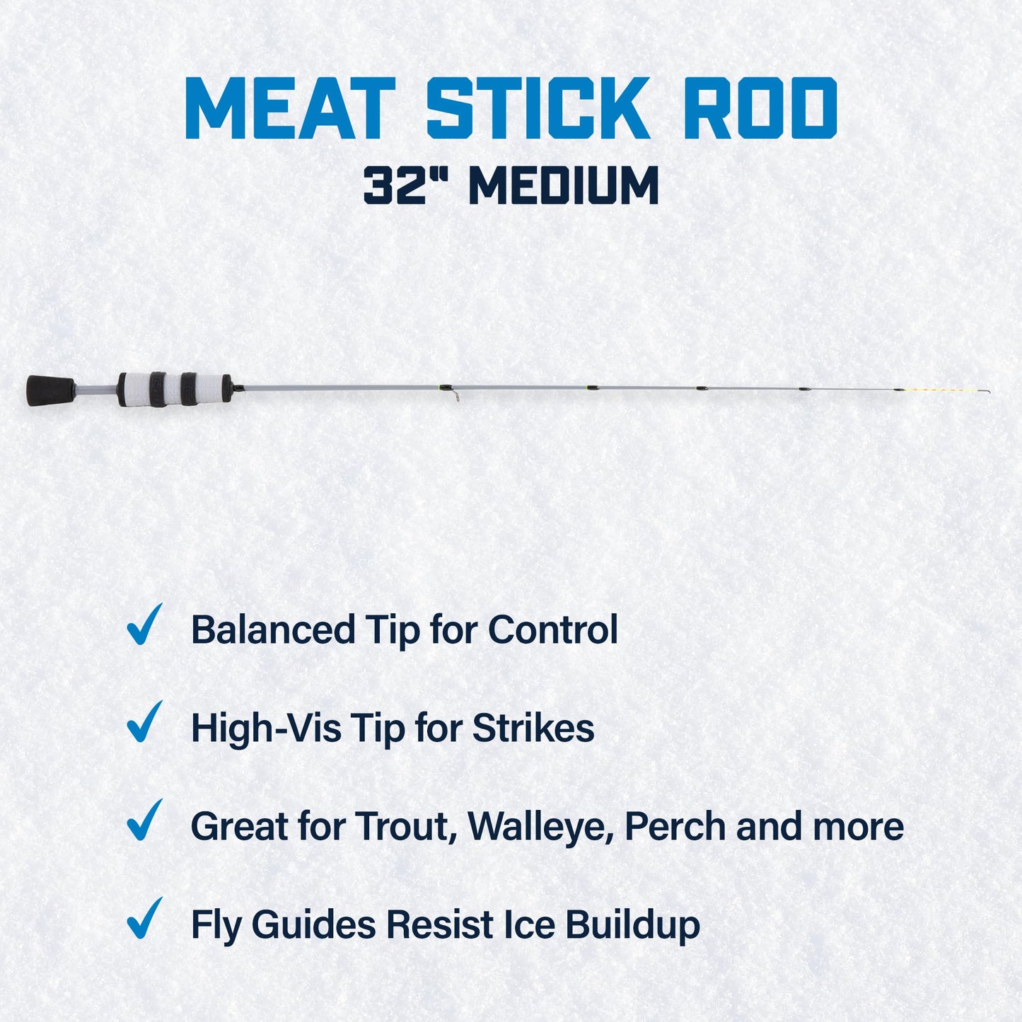 CLAM Jason Mitchell Meat Stick Ice Rod – High-Vis Tip, Balanced Composite Rod, Soft Touch Handle, Ultra-Sensitive for Bites