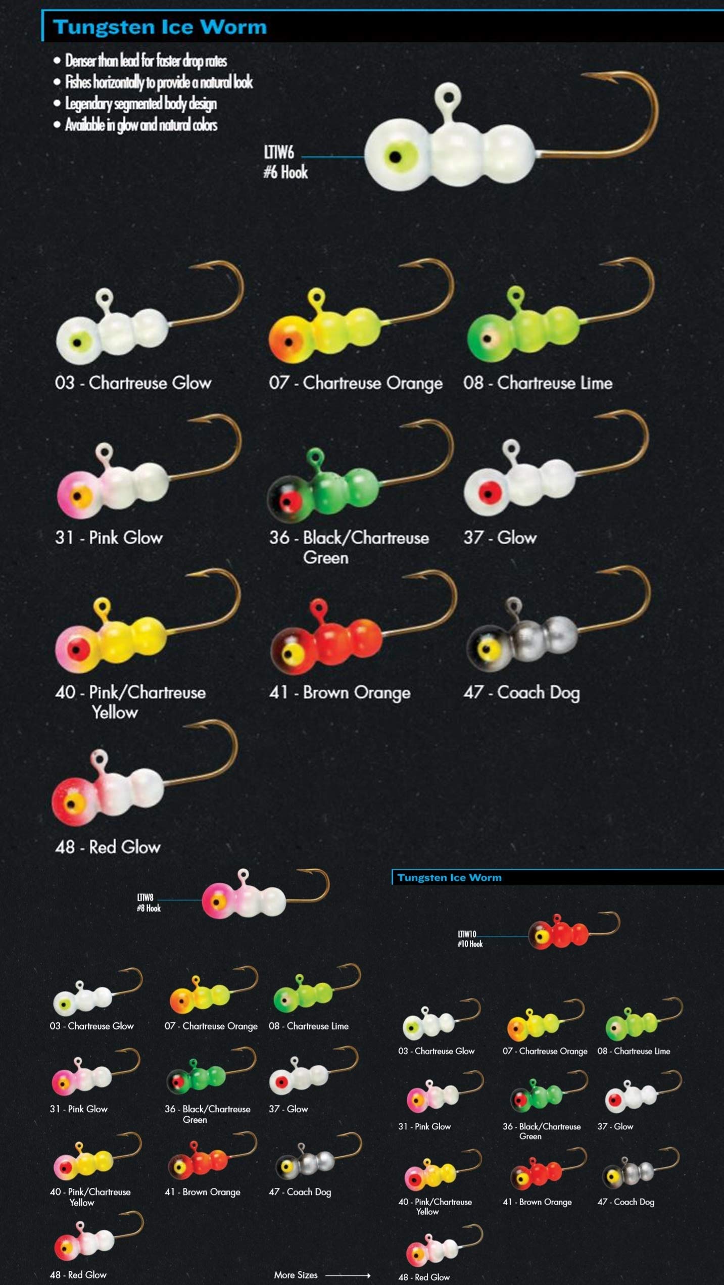 Lindy Tungsten Ice Worm Jig Fast-Sinking Ice Fishing Lure, Brown Orange, #6 Hook