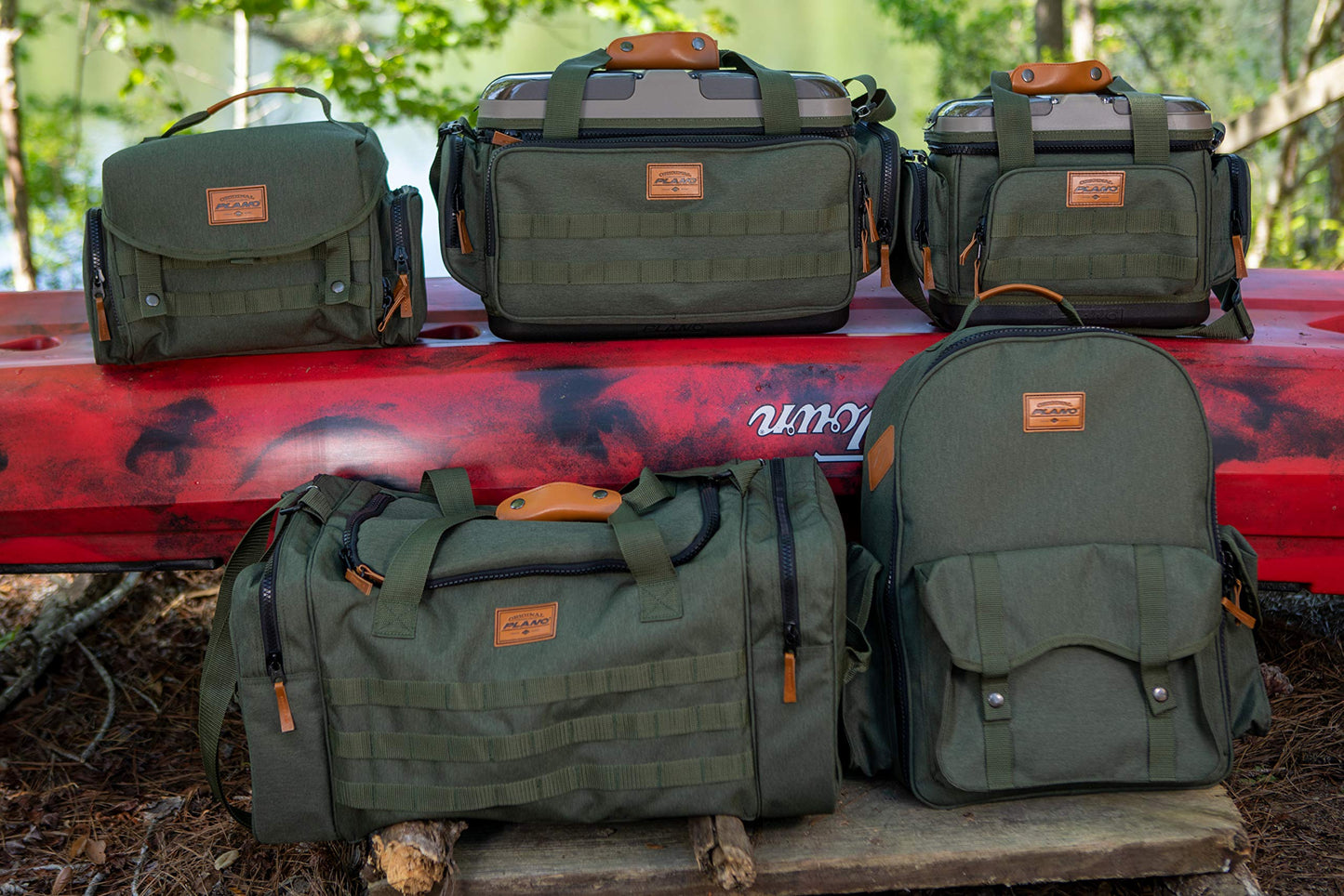 Plano A-Series 3600 2.0 Tackle Bag, Forest Green, Includes 4 Clear 3600 StowAway Utility Boxes, Fishing Bag with Tackle Boxes for Baits and Lures, MOLLE Attachments