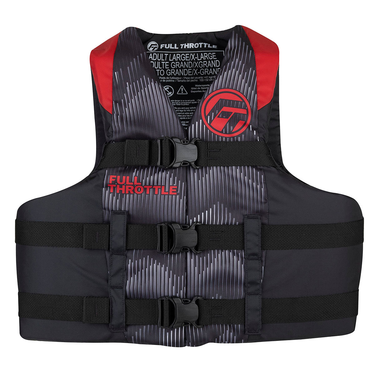 Full Throttle Adult Nylon Life Jacket in Red and Black, L/XL
