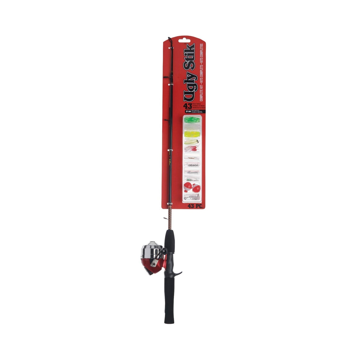 Ugly Stik 5’ Complete Spincast Kit Clear Tip Design, 5’ 2-Piece Rod, Red