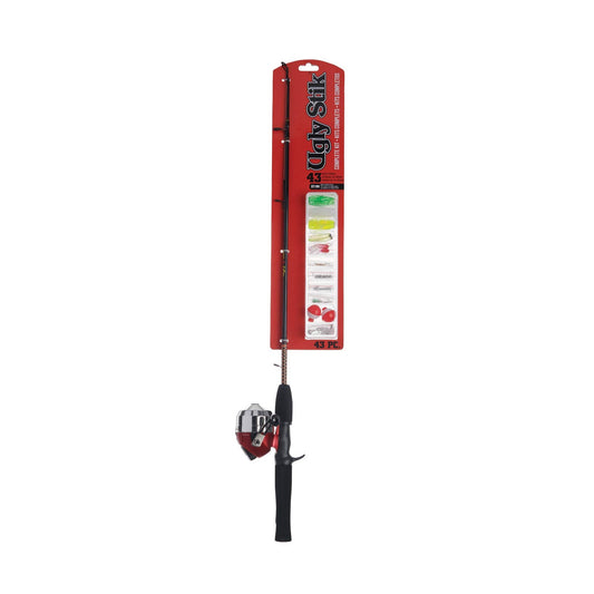 Ugly Stik 5’ Complete Spincast Kit Clear Tip Design, 5’ 2-Piece Rod, Red