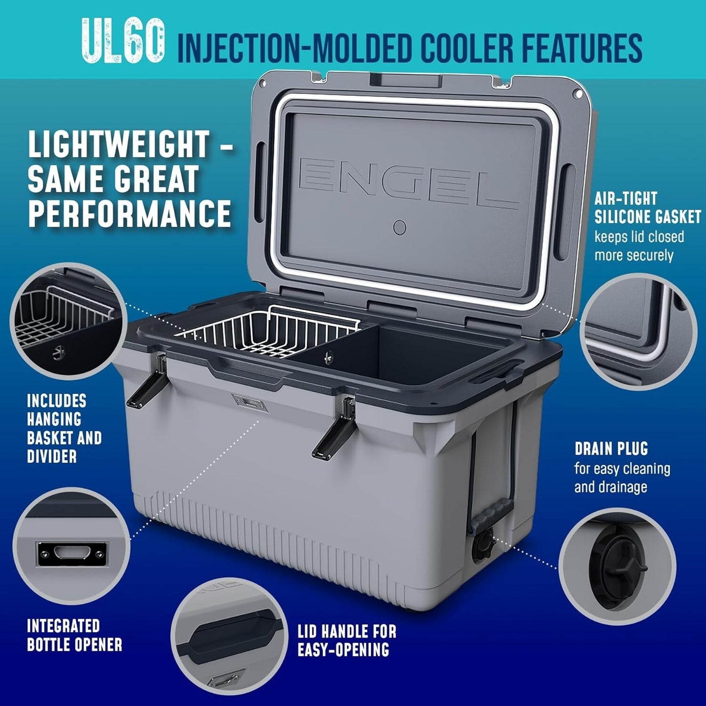 ENGEL 60 QT Ultra-Light Injection Molded Cooler - Seaform Green