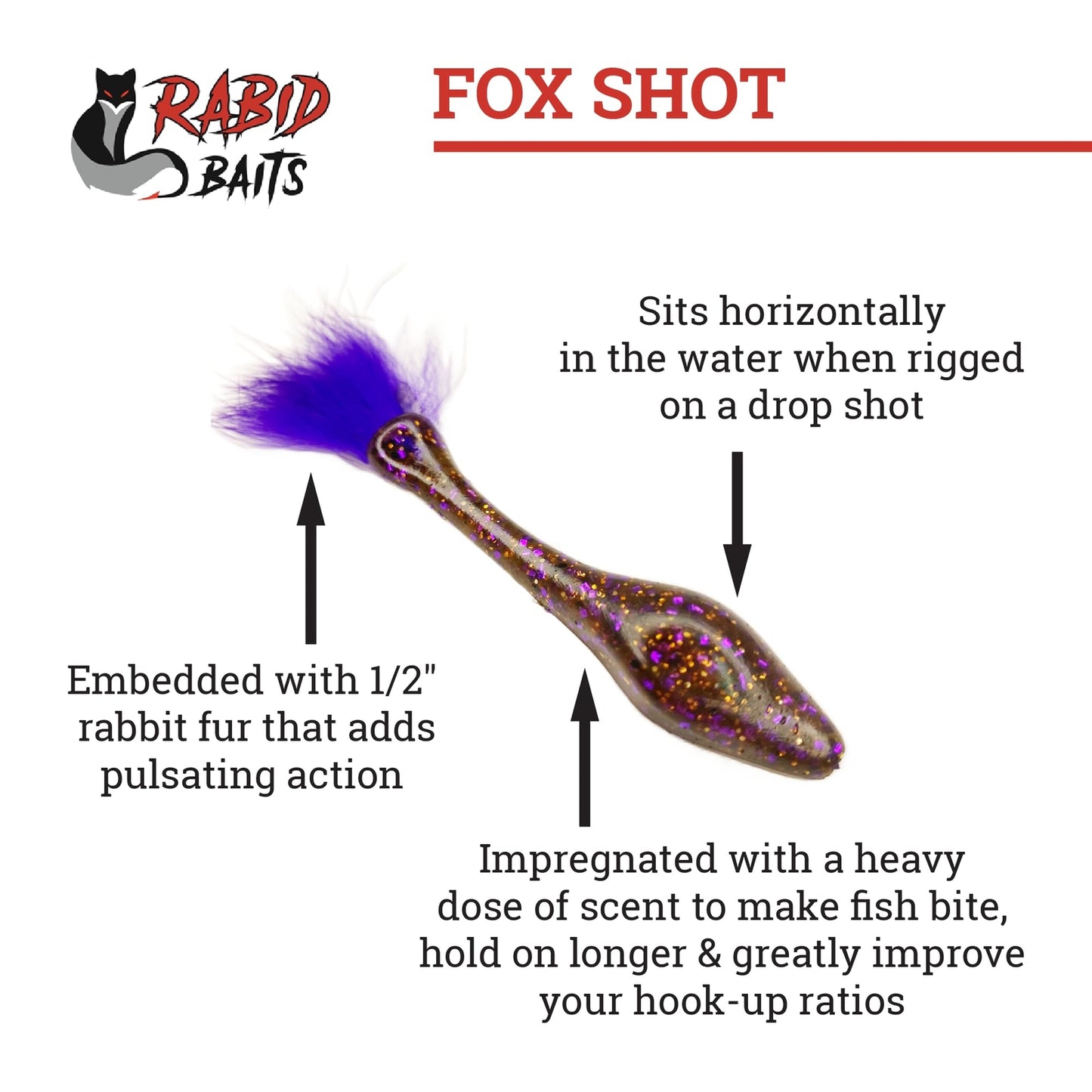 Rabid Baits Fox Shot, Drop Shot Soft Plastic Gold Digger, 3" (6 Baits)