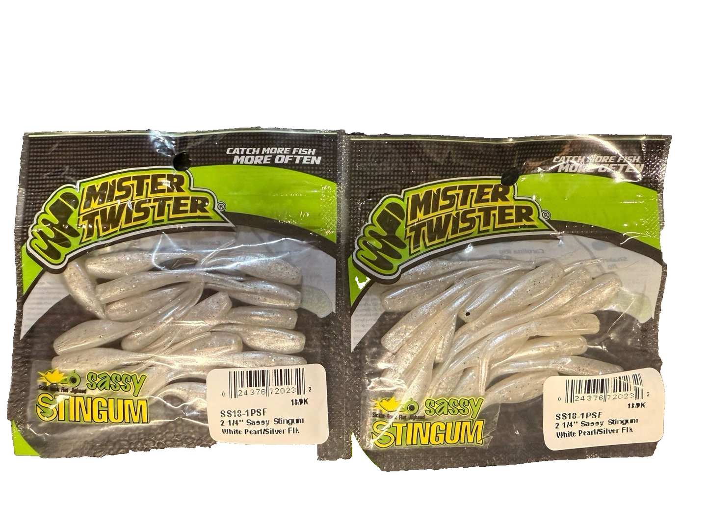 Lot of 2 Mister Twister Sassy Stingum White Pearl / SIlver Flake 2 1/4inch