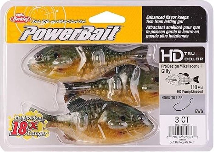 Berkley PowerBait  Gilly 110MM Soft Body Swimbait    (HD Pumpkinseed-3 pack)