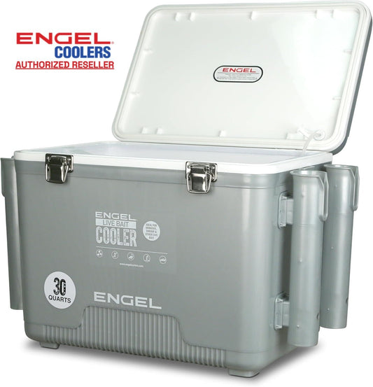 Engel 30QT Pro Live Bait Cooler with Rechargeable Aerator Silver or Tan