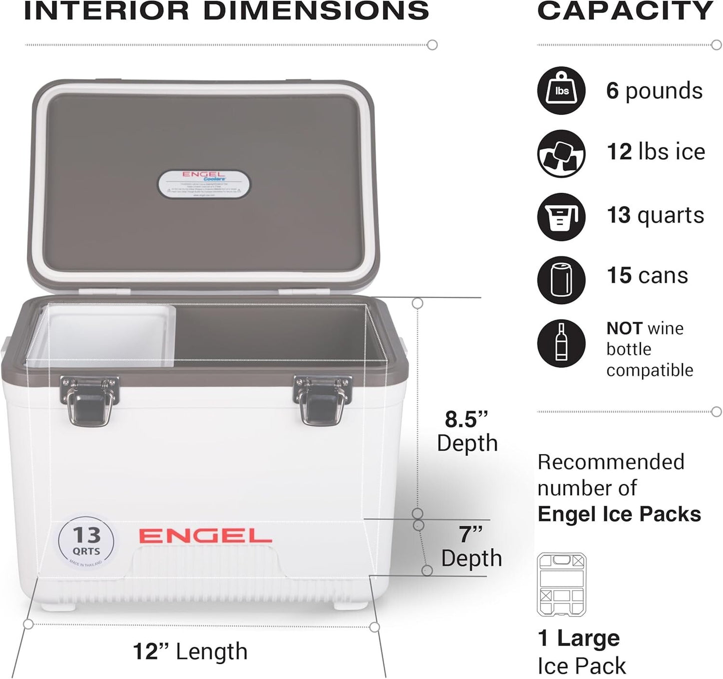 ENGEL 13QT Leak-Proof, Air Tight,  Hard Sided Cooler  / Lunchbox Black & Blue