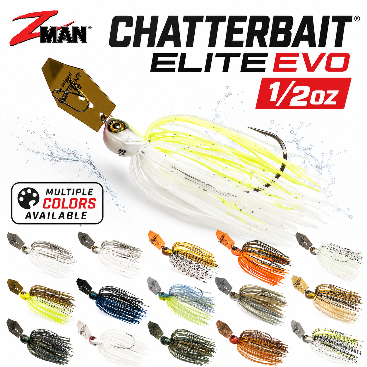 Z-Man ChatterBait Elite EVO 1/2 oz Bladed Jig Choose Color Bass Fishing Lure