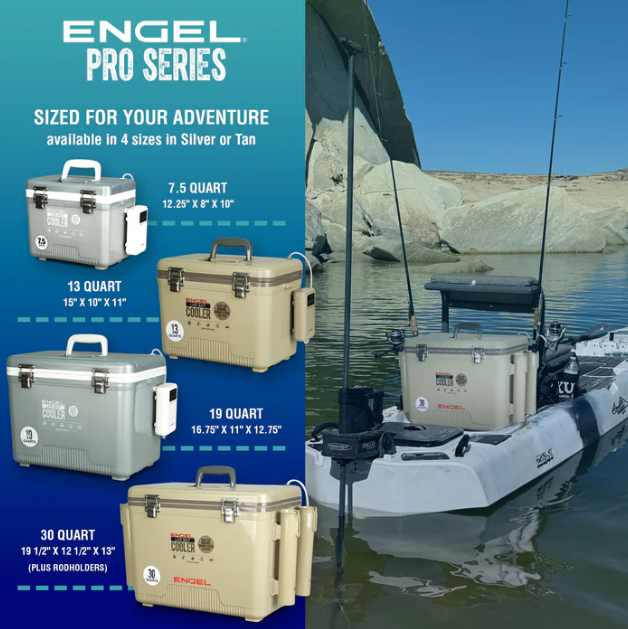 Engel 19QT Pro Live Bait Cooler with Rechargeable Aerator Silver or Tan