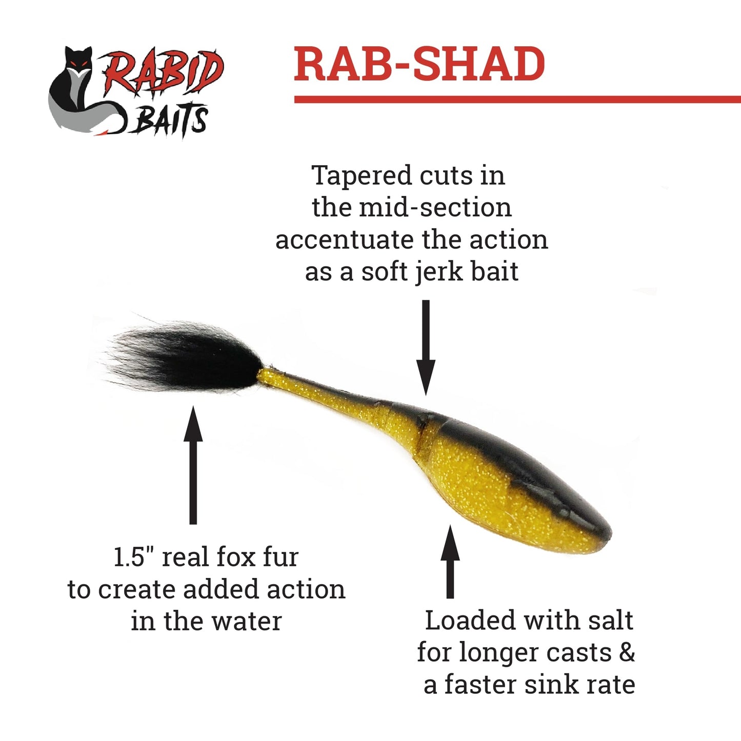 Rabid Baits Rab-Shad Soft Jerk Bait, Blue Ghost, 6" (4 Baits)
