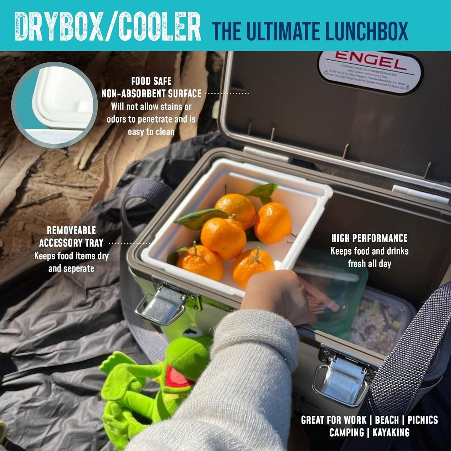 Engel 19qt Leak-Proof, Air Tight, Hard Sided Cooler / Lunchbox Hi-Vis Yellow