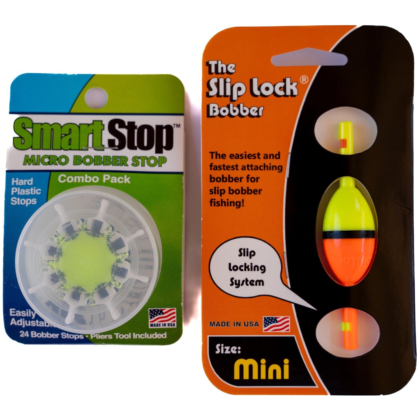 Smart Slip Lock Bobber & Smart Stop Micro Bobber Stop Combo Pack (S,M,L or Mini)