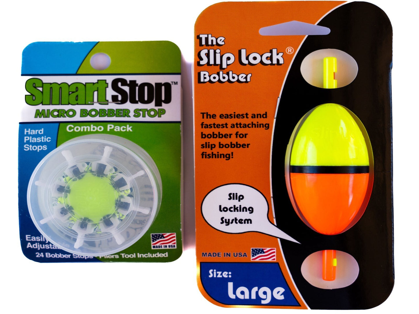 Smart Slip Lock Bobber & Smart Stop Micro Bobber Stop Combo Pack (S,M,L or Mini)