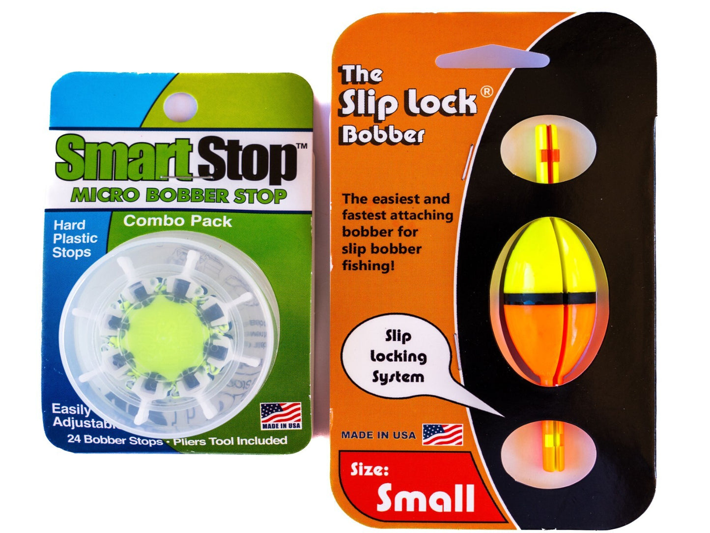 Smart Slip Lock Bobber & Smart Stop Micro Bobber Stop Combo Pack (S,M,L or Mini)