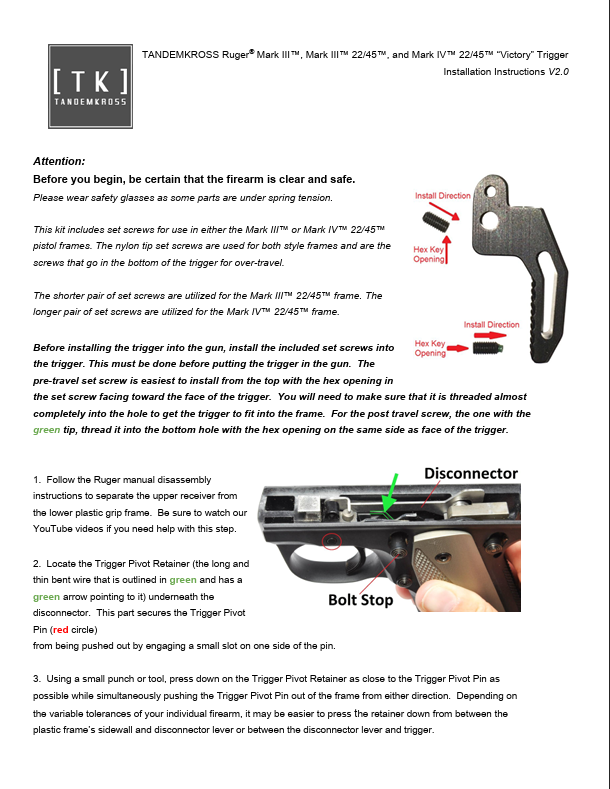 Tandemkross "Victory" Trigger for Ruger Mk III and Mk IV 22/45