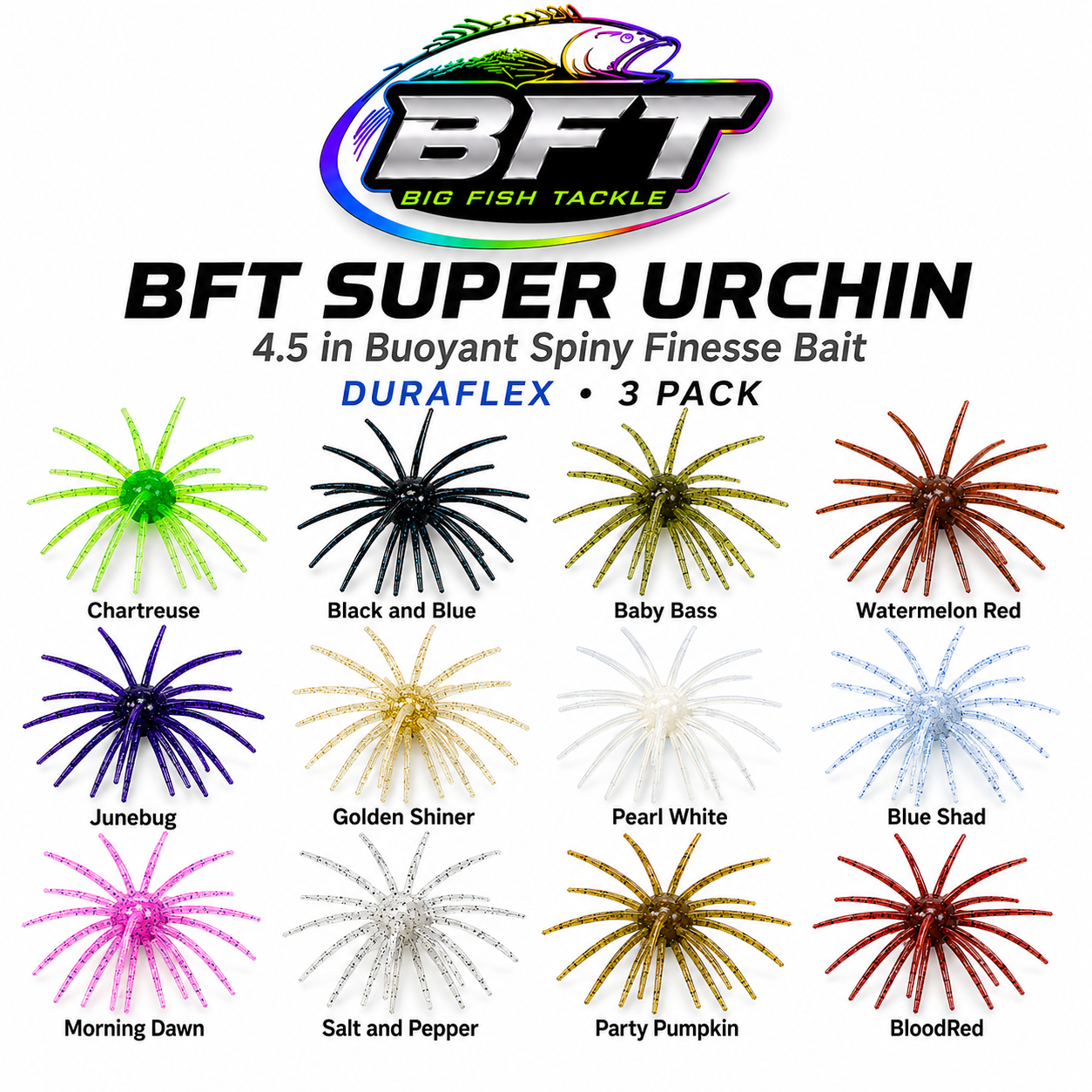 BFT Super Urchin 4.5" Spiny Dice Bait DuraFlex Buoyant Finesse 3 Pack