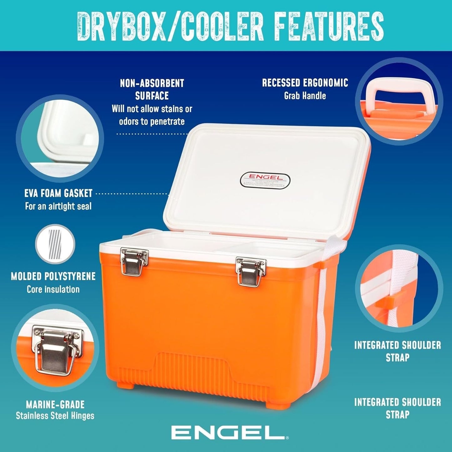 Engel 19qt Leak-Proof, Air Tight, Hard Sided Cooler / Lunchbox Silver