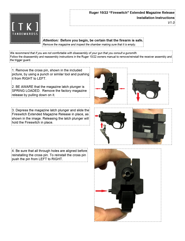 TandemKross Ruger 10/22 Fireswitch Magazine Extended Release