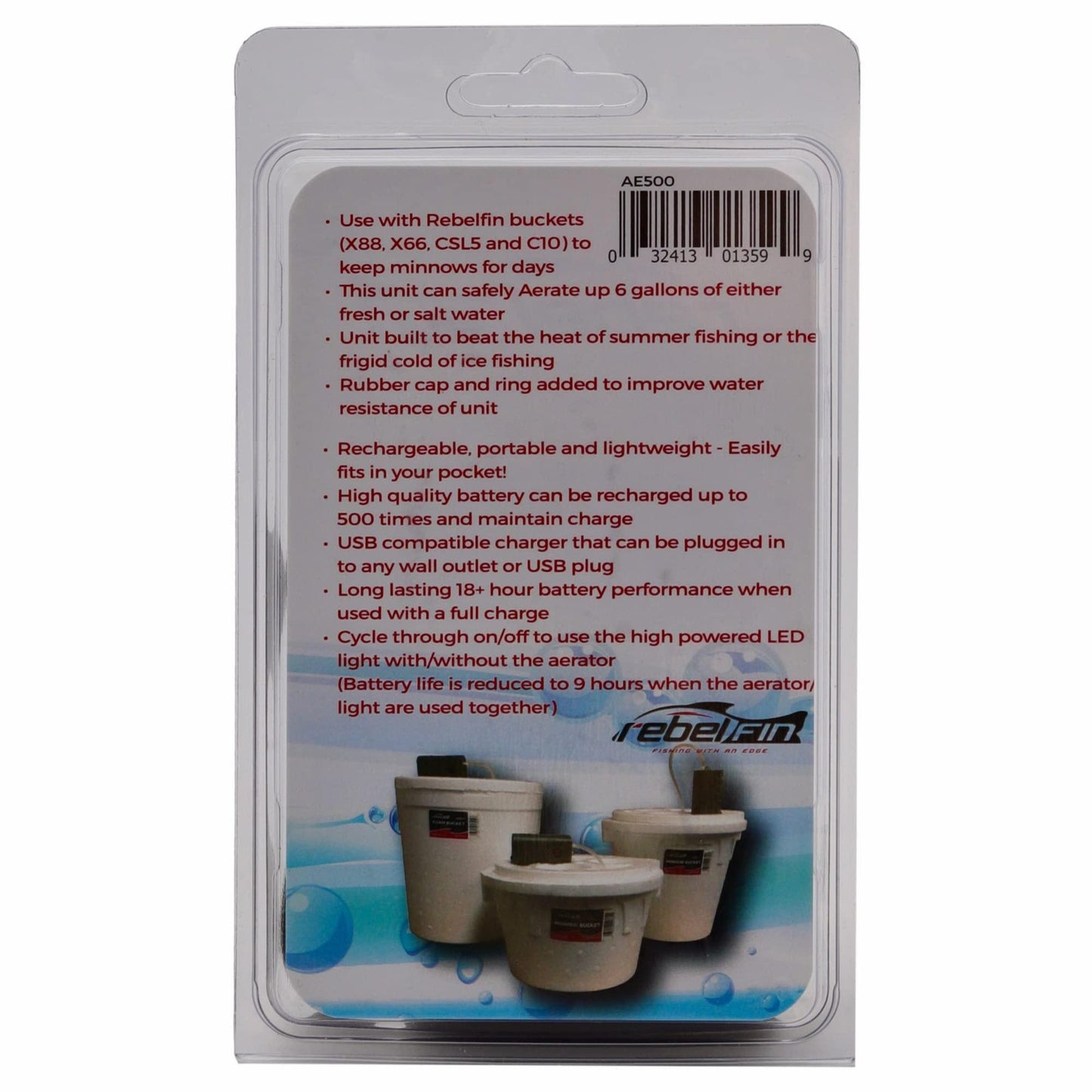 RebelAir Rechargeable Bait Bucket Aerator with Built-in Wall plug and Light