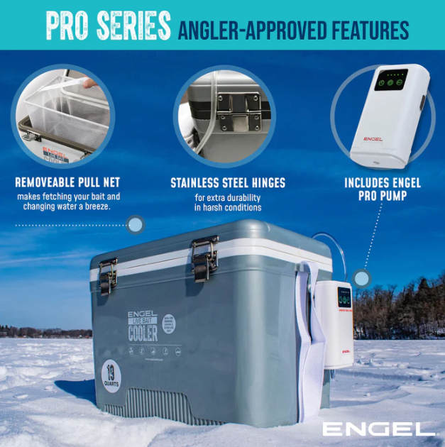 Engel 30QT Pro Live Bait Cooler with Rechargeable Aerator Silver or Tan
