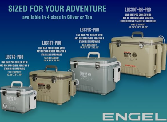 Engel 7.5 Quart Pro Live Bait Cooler with Rechargeable Aerator Silver or Tan