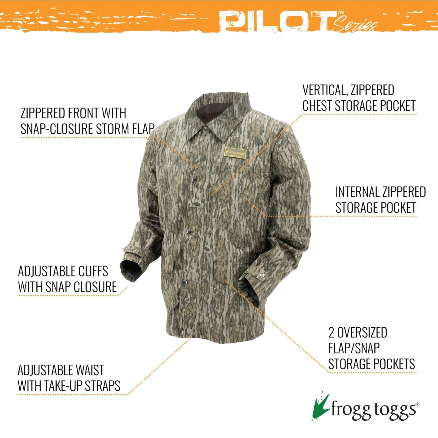 FROGG TOGGS Men's Pilot Field Coat, mossy oak bottomland, XL