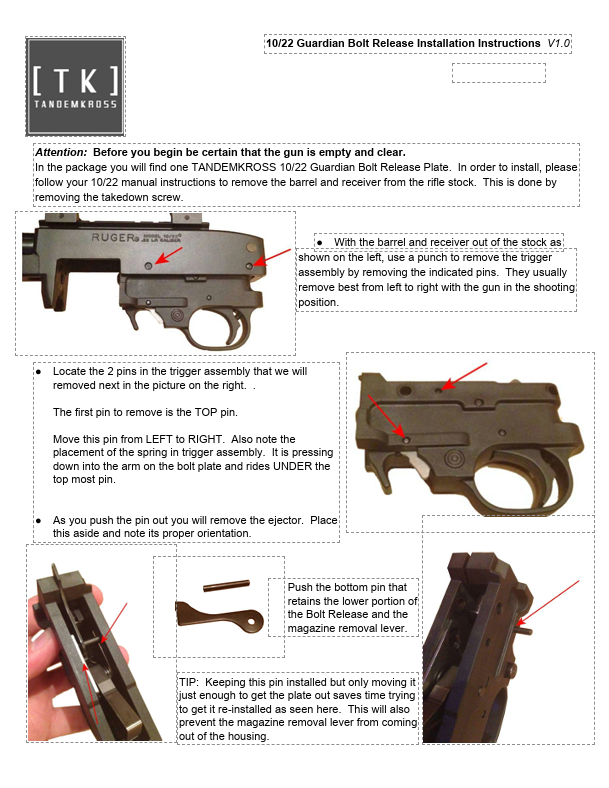 Tandemkross Guardian Bolt Release Plate for Ruger® 10/22®