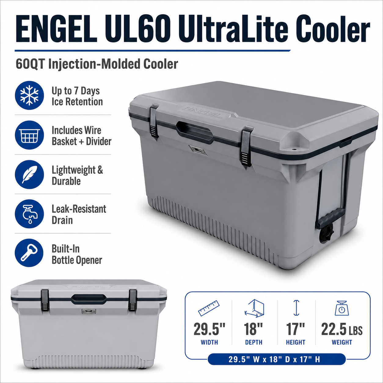 ENGEL Coolers UL60 60QT UltraLite Injection Molded Cooler Basket Divider