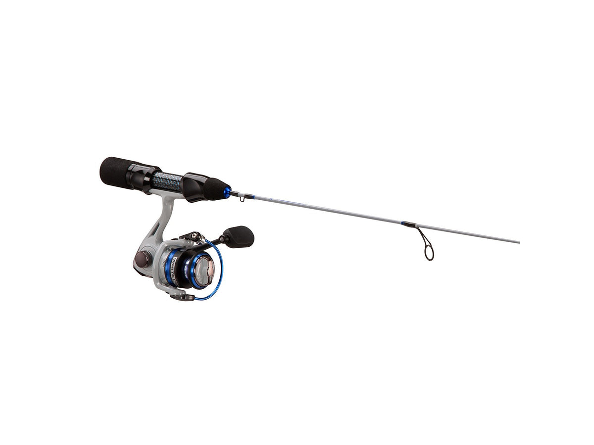 13 Fishing White Noise WNC3-25L ice combo showing the spinning reel, handle and graphite rod