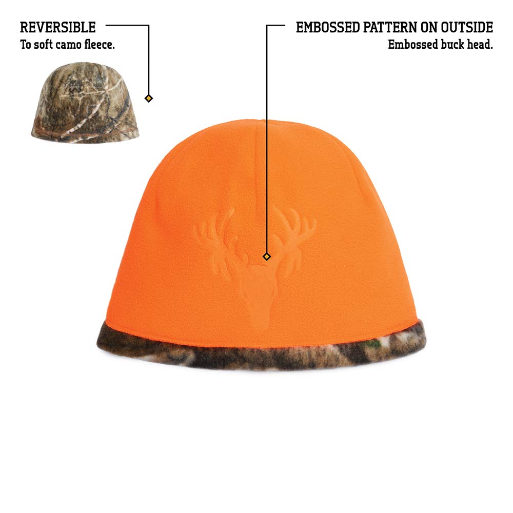 Hot Shot Men’s Reversible Camo Fleece Beanie – Blaze/Realtree Edge Outdoor Hunting Camouflage
