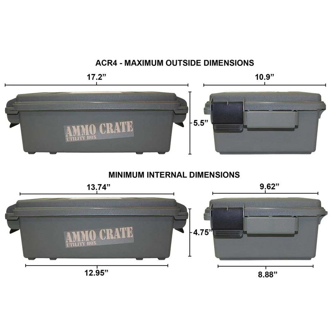 MTM ACR4-18 Ammo Crate Utility Box-Carry up to 65lbs of gear-Stackable design, double padlock for security - Water-resistant O-ring seal - Army Green