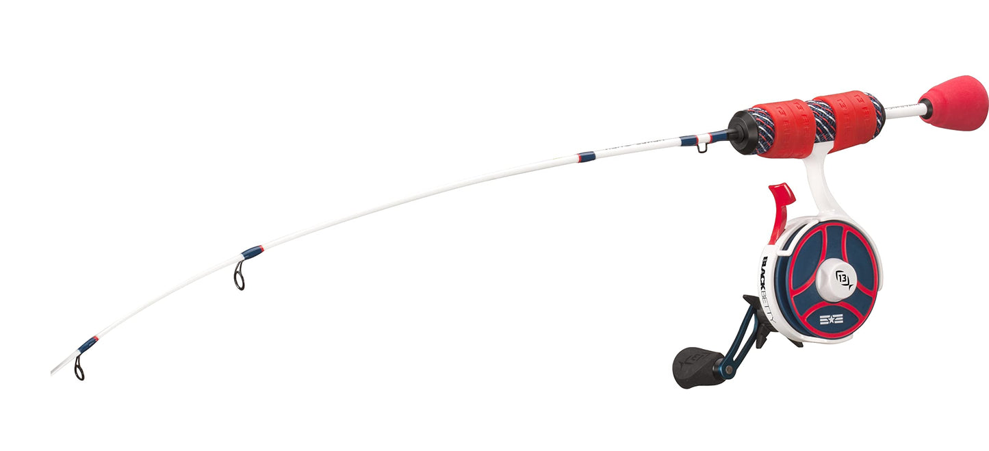 13 FISHING - Freefall Ghost Maverick Inline Ice Combo - 27" UL (Ultra Light) - FF Ghost + Tickle Stick Tennessee Handle - Right Hand Retrieve