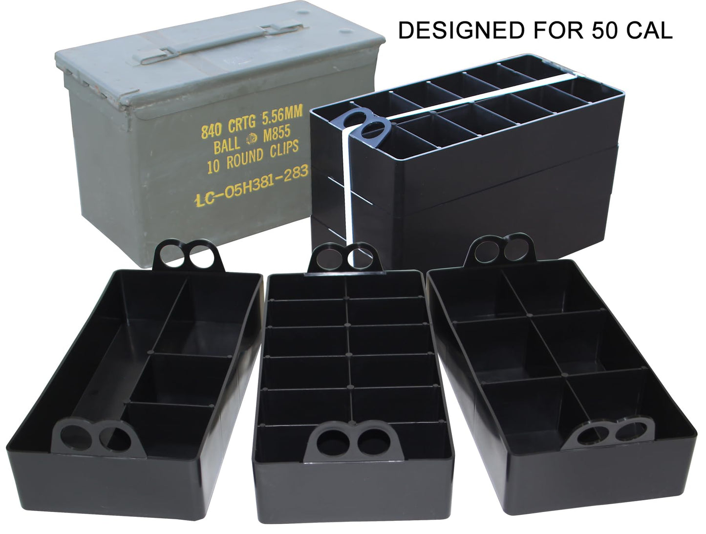 MTM ACO Ammo Can Organizer Trays, for 50 Caliber Size Metal or Plastic Ammo cans, 3 Pack, Mobile Small Parts Organizer for Firearms, Screws, Nails, Bolts, Hardware, USA Made, Black