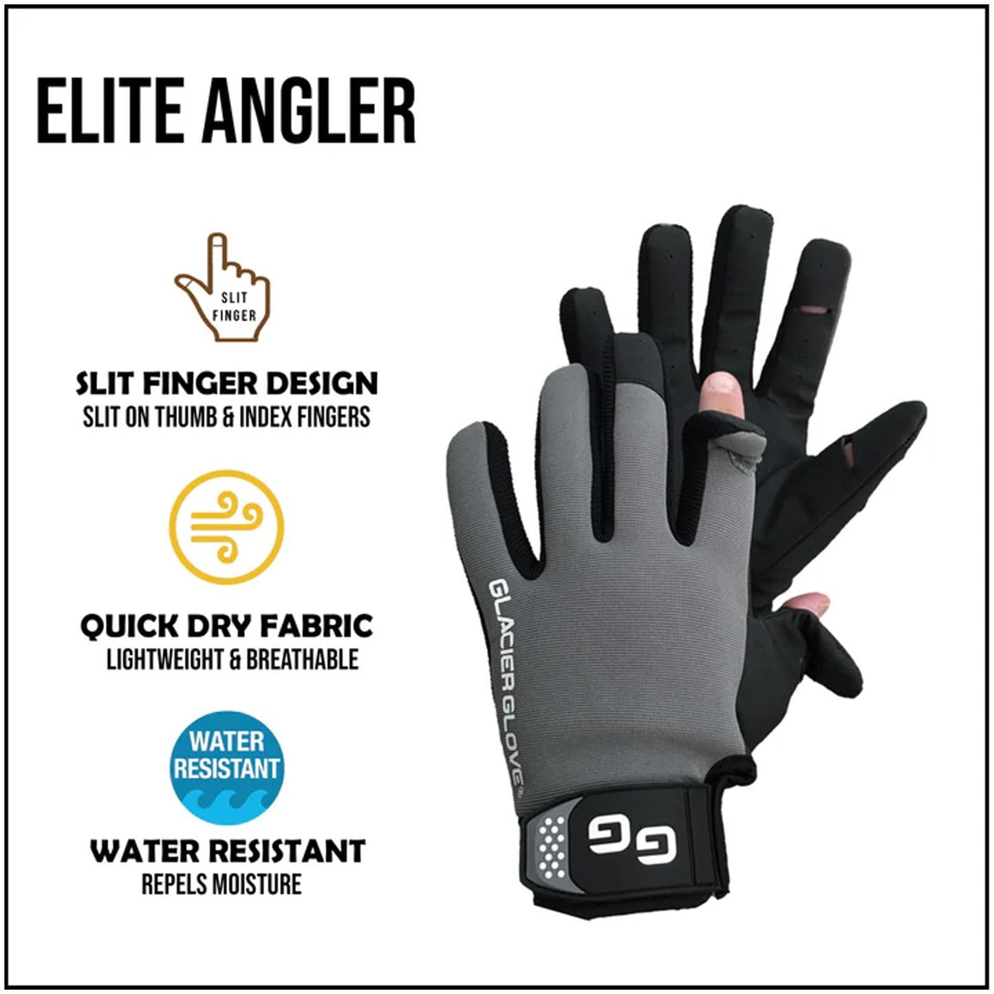 Glacier Glove Unisex Elite Angler Durable Water-Resistant Quick-Dry Multi-Functional Outdoor Slit-Finger Form-Fitted Gloves, X-Large