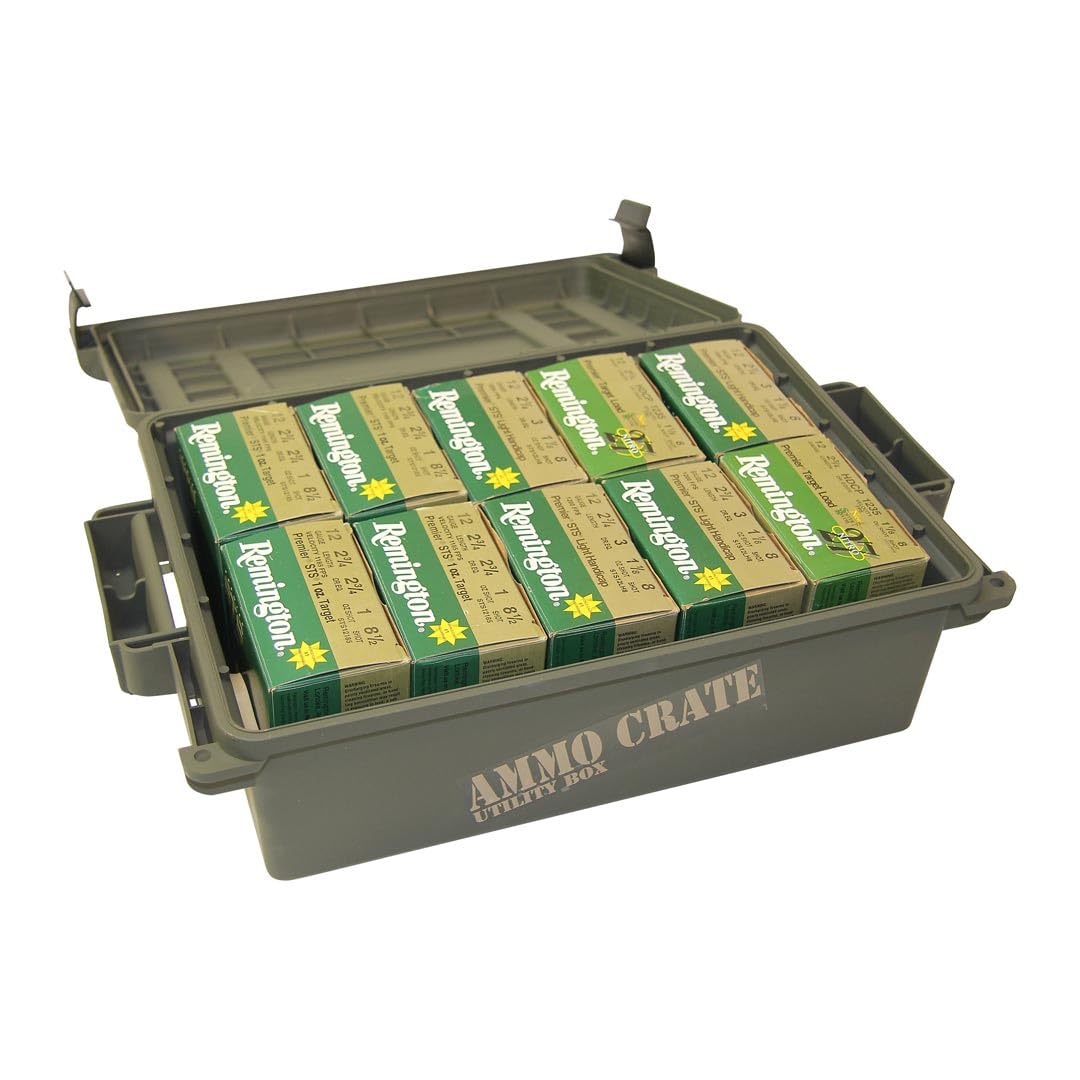 MTM ACR4-18 Ammo Crate Utility Box-Carry up to 65lbs of gear-Stackable design, double padlock for security - Water-resistant O-ring seal - Army Green