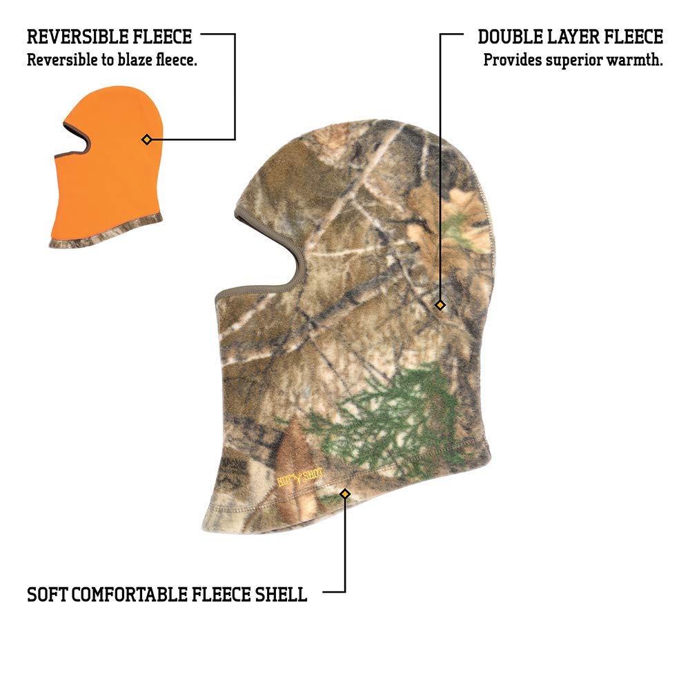 Hot Shot Men’s Camo Reversible Wolf Balaclava – Realtree Edge/Blaze Orange Hunting Facemask Outdoor