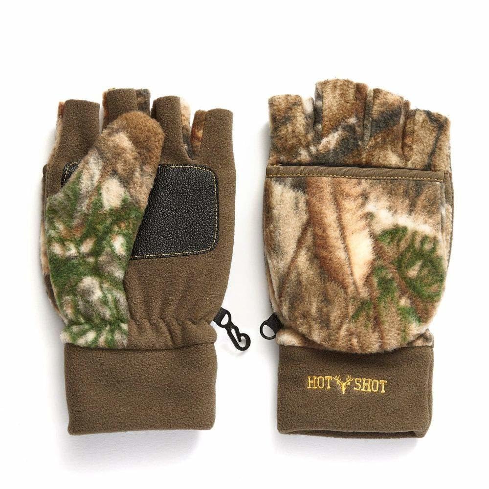 HOT SHOT Men’s Insulated Camo Bulls-Eye Fleece Pop-Top Mittens – Realtree Edge Outdoor Hunting Camouflage, Large