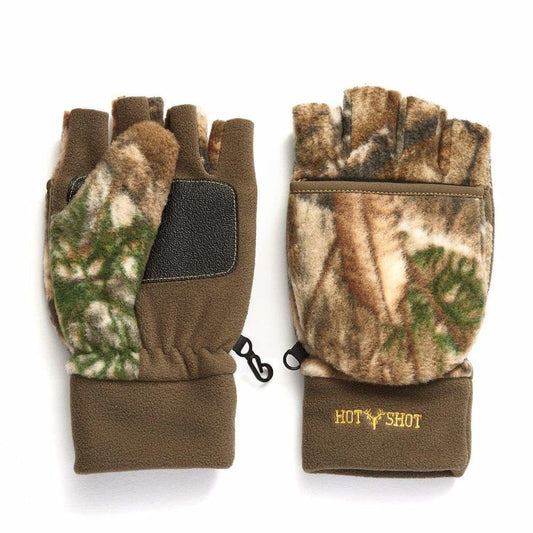 HOT SHOT Men’s Insulated Camo Bulls-Eye Fleece Pop-Top Mittens – Realtree Edge Outdoor Hunting Camouflage, Large