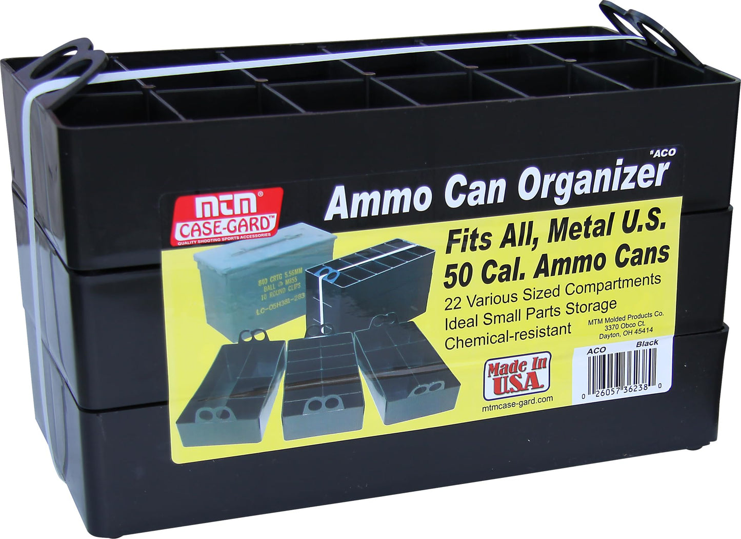 MTM ACO Ammo Can Organizer Trays, for 50 Caliber Size Metal or Plastic Ammo cans, 3 Pack, Mobile Small Parts Organizer for Firearms, Screws, Nails, Bolts, Hardware, USA Made, Black